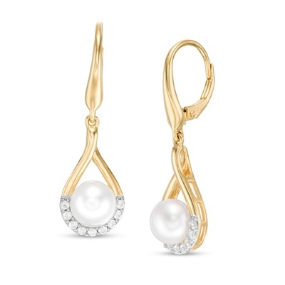 7.0mm Button Freshwater Cultured Pearl and Lab-Created White Sapphire Earrings in Sterling Silver with 14K Gold Plate