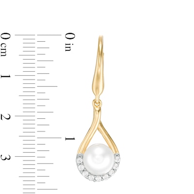 7.0mm Button Freshwater Cultured Pearl and Lab-Created White Sapphire Earrings in Sterling Silver with 14K Gold Plate