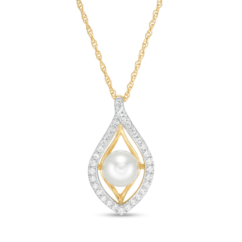 5.0-5.5mm Freshwater Cultured Pearl and White Topaz Double Teardrop Pendant in 10K Gold|Peoples Jewellers