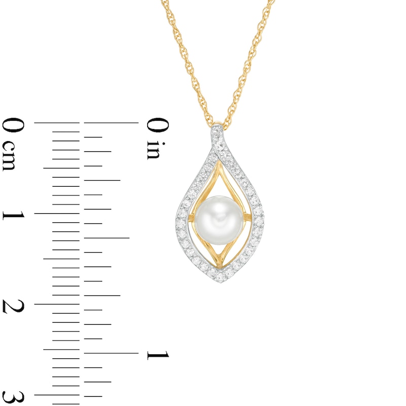5.0-5.5mm Freshwater Cultured Pearl and White Topaz Double Teardrop Pendant in 10K Gold