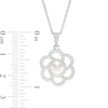 8.5-9.0mm Button Freshwater Cultured Pearl and Lab-Created White Sapphire Flower Drop Pendant in Sterling Silver