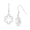 Thumbnail Image 0 of 6.5-7.0mm Button Freshwater Cultured Pearl and Lab-Created White Sapphire Flower Drop Earrings in Sterling Silver