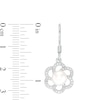 Thumbnail Image 2 of 6.5-7.0mm Button Freshwater Cultured Pearl and Lab-Created White Sapphire Flower Drop Earrings in Sterling Silver