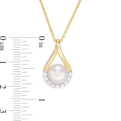 8.0mm Button Freshwater Cultured Pearl and Lab-Created White Sapphire Pendant in Sterling Silver with 14K Gold Plate