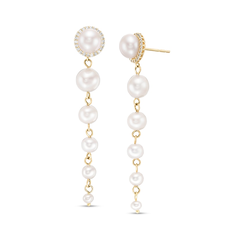2.5-7.0mm Freshwater Cultured Pearl and Lab-Created White Sapphire Graduated Drop Earrings in 10K Gold|Peoples Jewellers