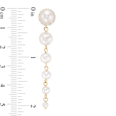 2.5-7.0mm Freshwater Cultured Pearl and Lab-Created White Sapphire Graduated Drop Earrings in 10K Gold