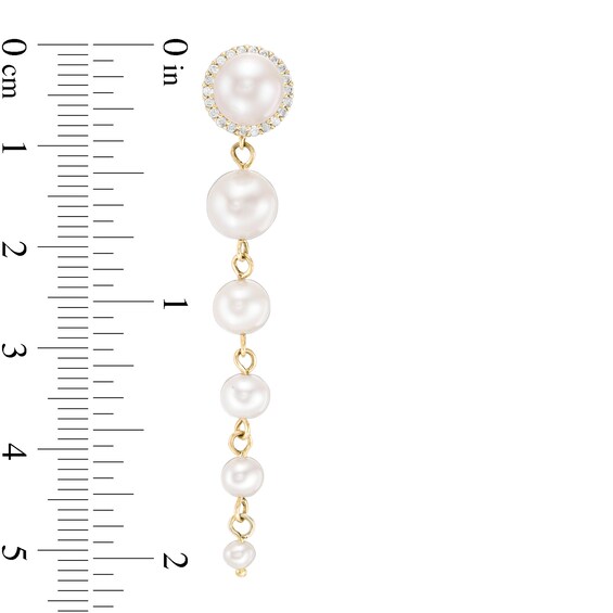 2.5-7.0mm Freshwater Cultured Pearl and Lab-Created White Sapphire Graduated Drop Earrings in 10K Gold