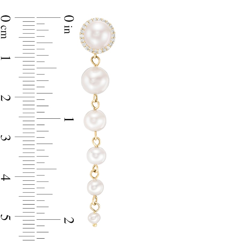 2.5-7.0mm Freshwater Cultured Pearl and Lab-Created White Sapphire Graduated Drop Earrings in 10K Gold
