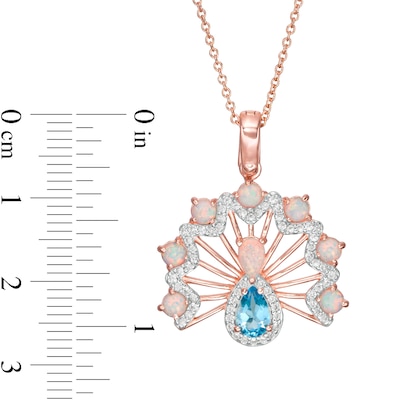 Swiss Blue Topaz, Lab-Created Opal and White Sapphire Peacock Pendant in Sterling Silver with 18K Rose Gold Plate