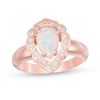 Pear-Shaped Lab-Created Opal and White Sapphire Scallop Frame Ring in Sterling Silver with 18K Rose Gold Plate