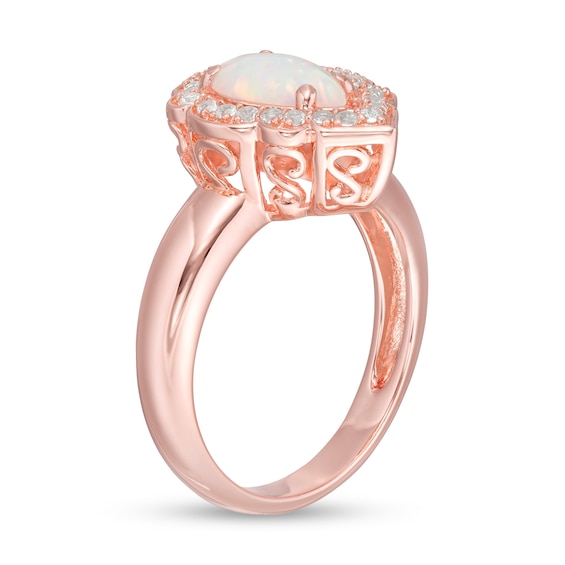 Pear-Shaped Lab-Created Opal and White Sapphire Scallop Frame Ring in Sterling Silver with 18K Rose Gold Plate