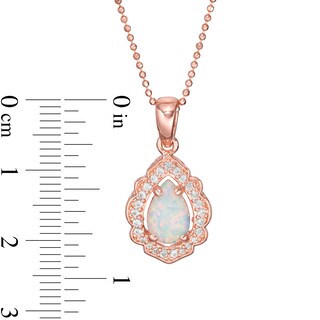 Pear-Shaped Lab-Created Opal and White Sapphire Scallop Frame Pendant in Sterling Silver with 18K Rose Gold Plate