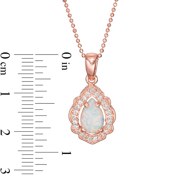 Pear-Shaped Lab-Created Opal and White Sapphire Scallop Frame Pendant in Sterling Silver with 18K Rose Gold Plate