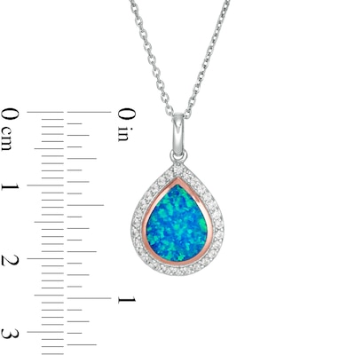 Pear-Shaped Lab-Created Blue Opal and White Sapphire Teardrop Pendant in Sterling Silver and 14K Rose Gold Plate