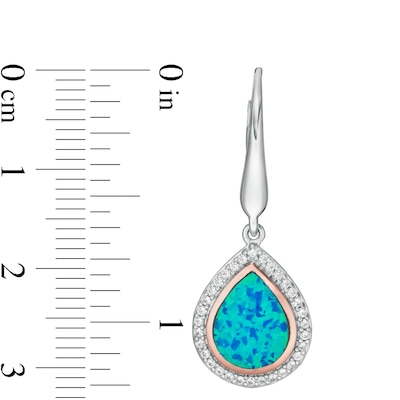 Pear-Shaped Lab-Created Blue Opal and White Sapphire Teardrop Earrings in Sterling Silver with 14K Rose Gold Plate