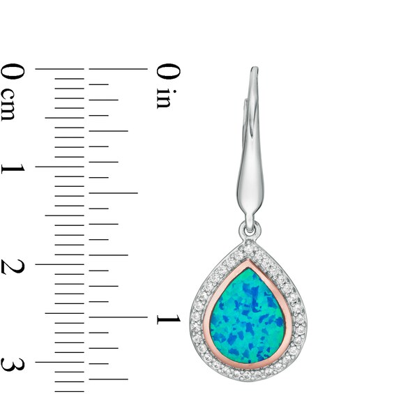 Pear-Shaped Lab-Created Blue Opal and White Sapphire Teardrop Earrings in Sterling Silver with 14K Rose Gold Plate