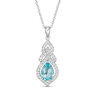 Pear-Shaped Swiss Blue Topaz and Lab-Created White Sapphire Interwoven Drop Pendant in Sterling Silver