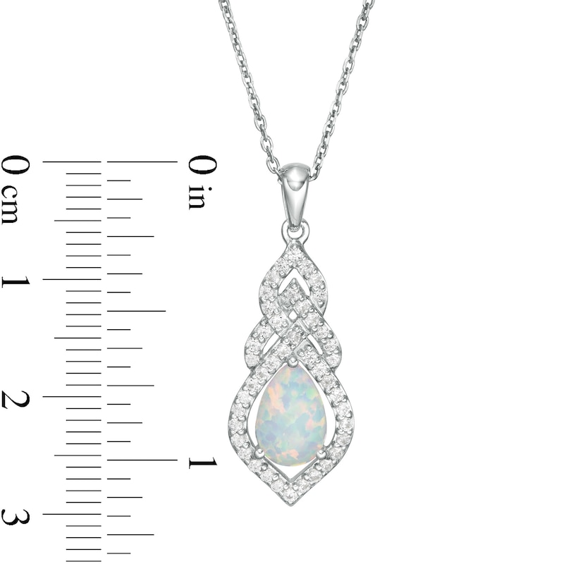 Pear-Shaped Lab-Created Opal and White Sapphire Interwoven Drop Pendant in Sterling Silver