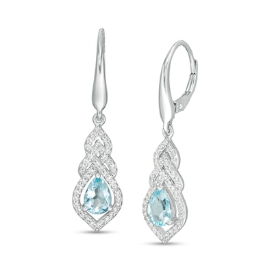 Pear-Shaped Swiss Blue Topaz and Lab-Created White Sapphire Interwoven Drop Earrings in Sterling Silver