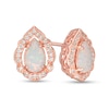 Pear-Shaped Lab-Created Opal and White Sapphire Scallop Frame Stud Earrings in Sterling Silver with 18K Rose Gold Plate