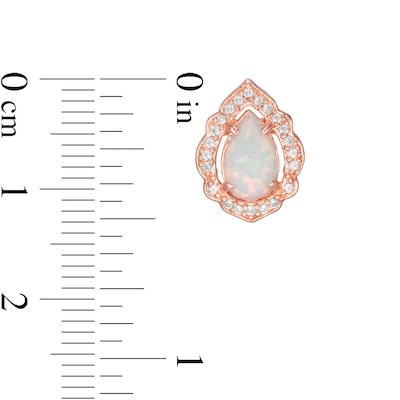 Pear-Shaped Lab-Created Opal and White Sapphire Scallop Frame Stud Earrings in Sterling Silver with 18K Rose Gold Plate