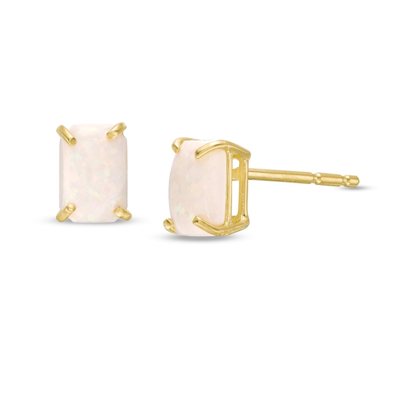 Emerald-Cut Opal Solitaire Stud Earrings in 14K Gold