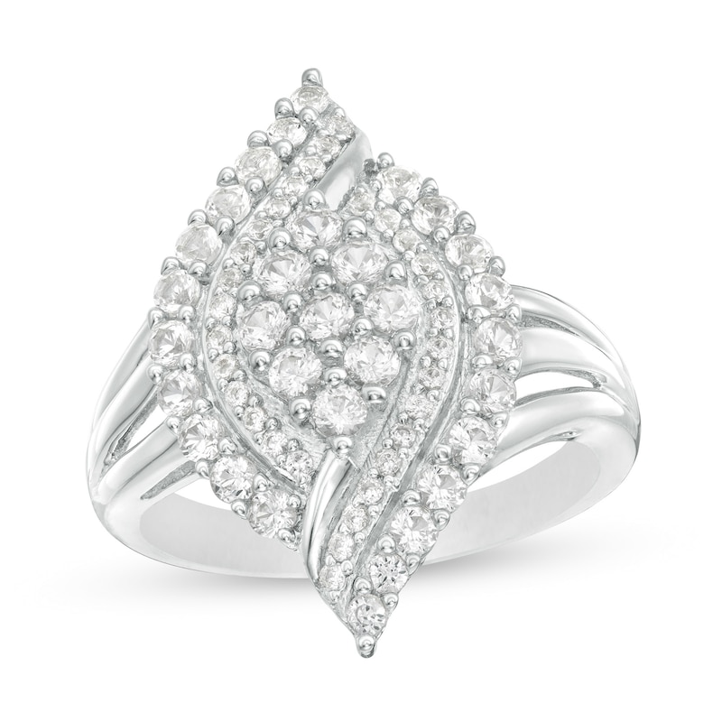 Lab-Created White Sapphire Cluster Marquise Split Shank Ring in Sterling Silver