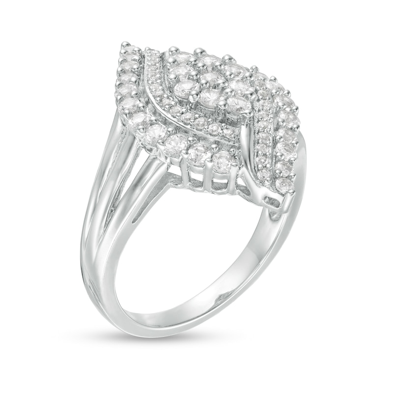 Lab-Created White Sapphire Cluster Marquise Split Shank Ring in Sterling Silver