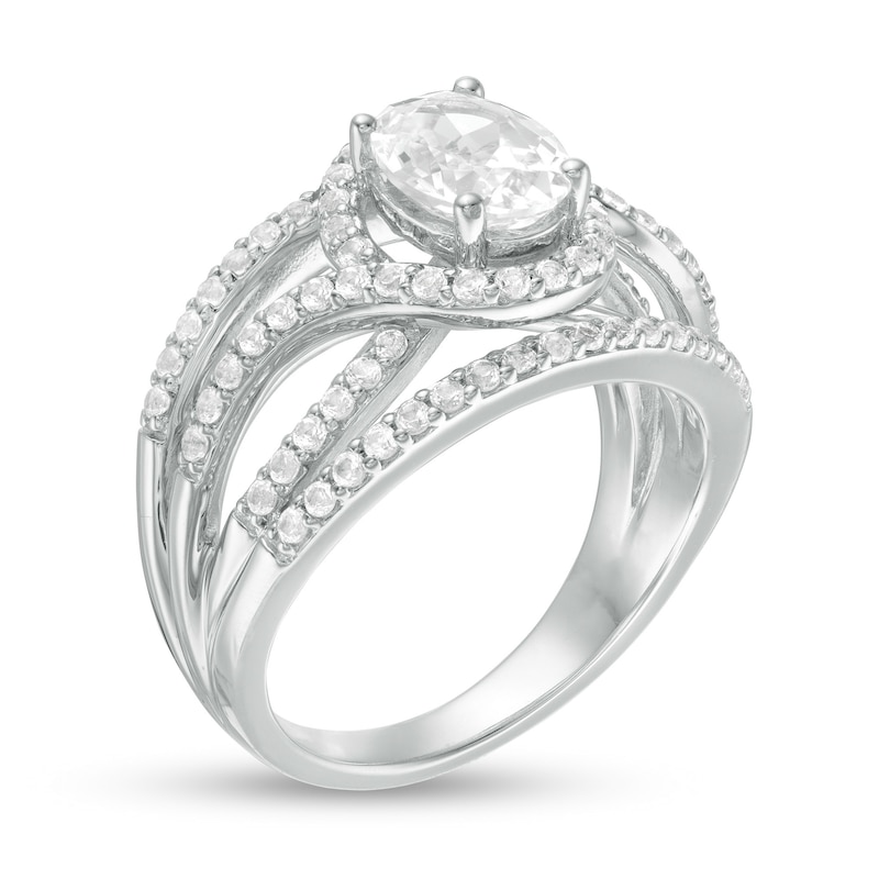 Oval Lab-Created White Sapphire Bypass Frame Open Shank Ring in Sterling Silver|Peoples Jewellers
