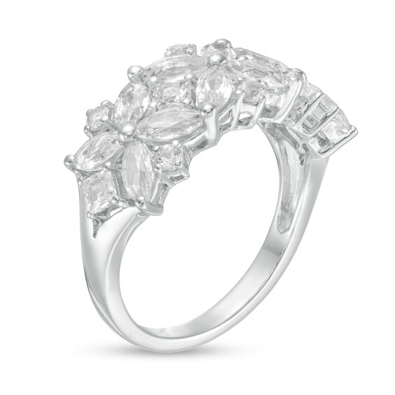 Marquise, Princess-Cut and Round Lab-Created White Sapphire Cluster Floral Ring in Sterling Silver