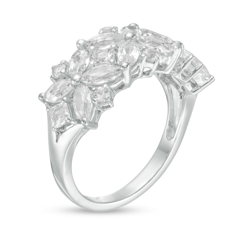 Marquise, Princess-Cut and Round Lab-Created White Sapphire Cluster Floral Ring in Sterling Silver|Peoples Jewellers