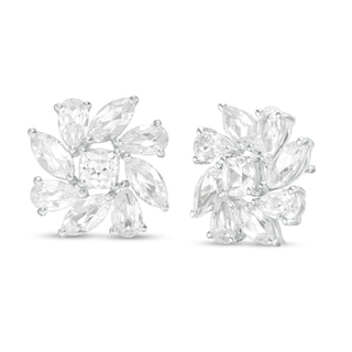 4.0mm Cushion-Cut, Marquise and Pear-Shaped Lab-Created White Sapphire Flower Stud Earrings in Sterling Silver