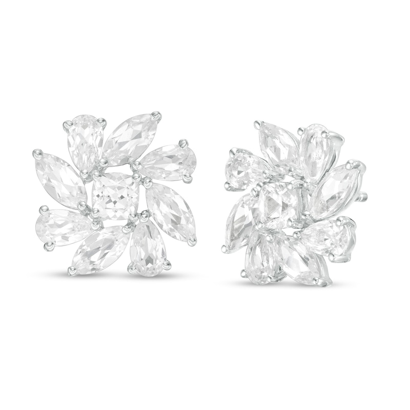 4.0mm Cushion-Cut, Marquise and Pear-Shaped Lab-Created White Sapphire Flower Stud Earrings in Sterling Silver|Peoples Jewellers