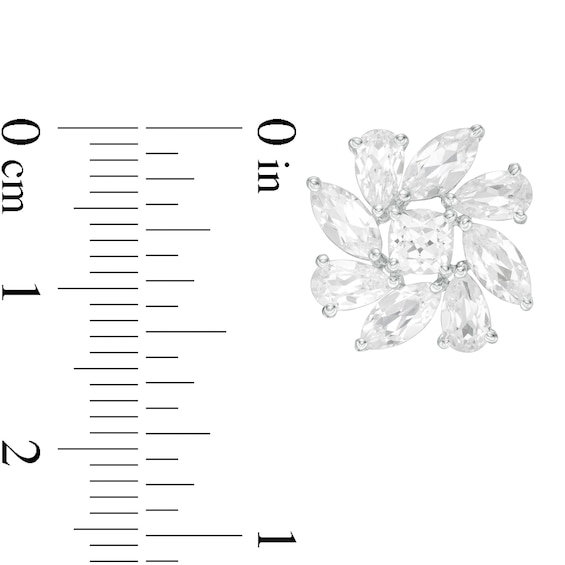 4.0mm Cushion-Cut, Marquise and Pear-Shaped Lab-Created White Sapphire Flower Stud Earrings in Sterling Silver