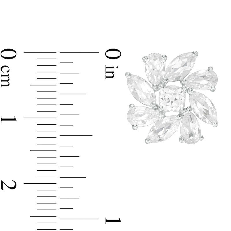 4.0mm Cushion-Cut, Marquise and Pear-Shaped Lab-Created White Sapphire Flower Stud Earrings in Sterling Silver