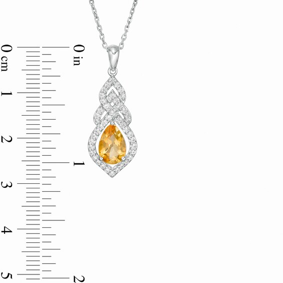 Pear-Shaped Citrine and Lab-Created White Sapphire Interwoven Drop Pendant in Sterling Silver