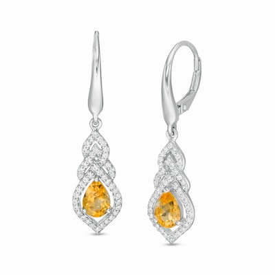 Pear-Shaped Citrine and Lab-Created White Sapphire Interwoven Drop Earrings in Sterling Silver