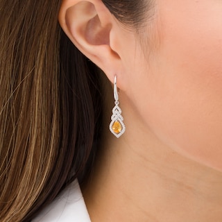 Pear-Shaped Citrine and Lab-Created White Sapphire Interwoven Drop Earrings in Sterling Silver