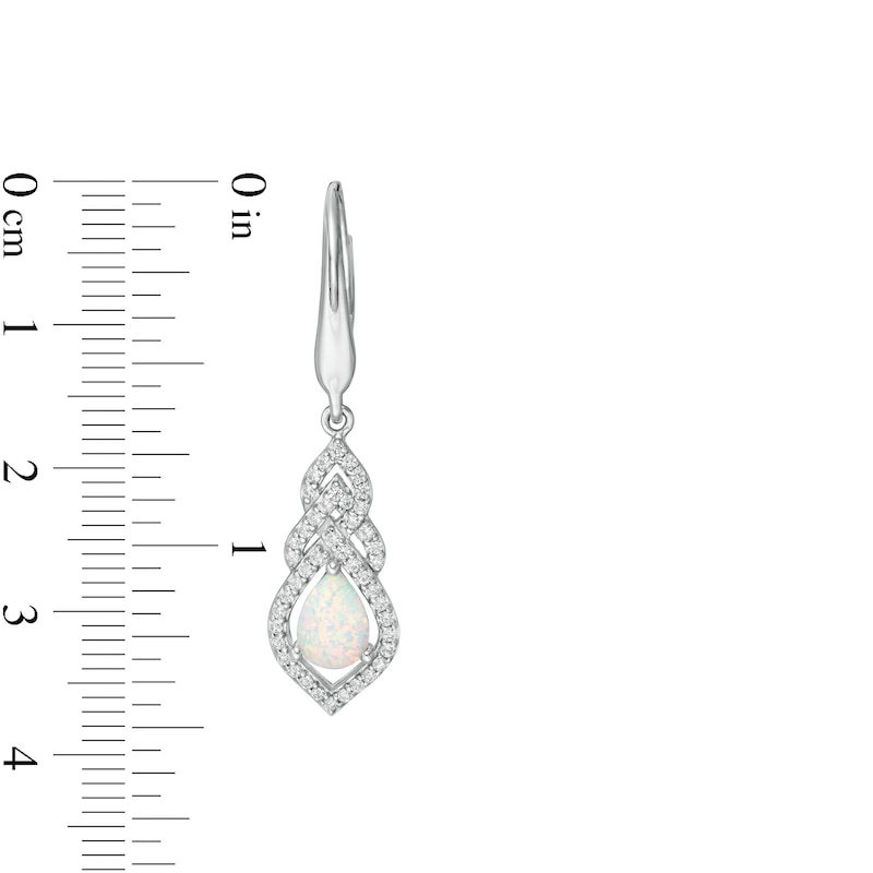 Pear-Shaped Lab-Created Opal and White Sapphire Interwoven Drop Earrings in Sterling Silver