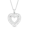 Thumbnail Image 0 of Baguette-Cut and Round Lab-Created White Sapphire Double Heart Pendant in Sterling Silver