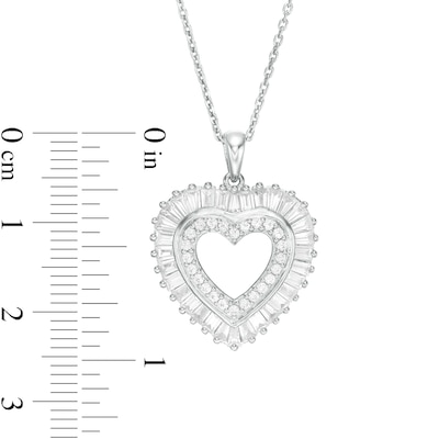 Baguette-Cut and Round Lab-Created White Sapphire Double Heart Pendant in Sterling Silver