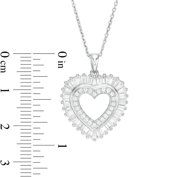 Baguette-Cut and Round Lab-Created White Sapphire Double Heart Pendant in Sterling Silver