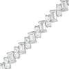 Slanted Baguette-Cut and Round Lab-Created White Sapphire Tennis Bracelet in Sterling Silver - 7.25"