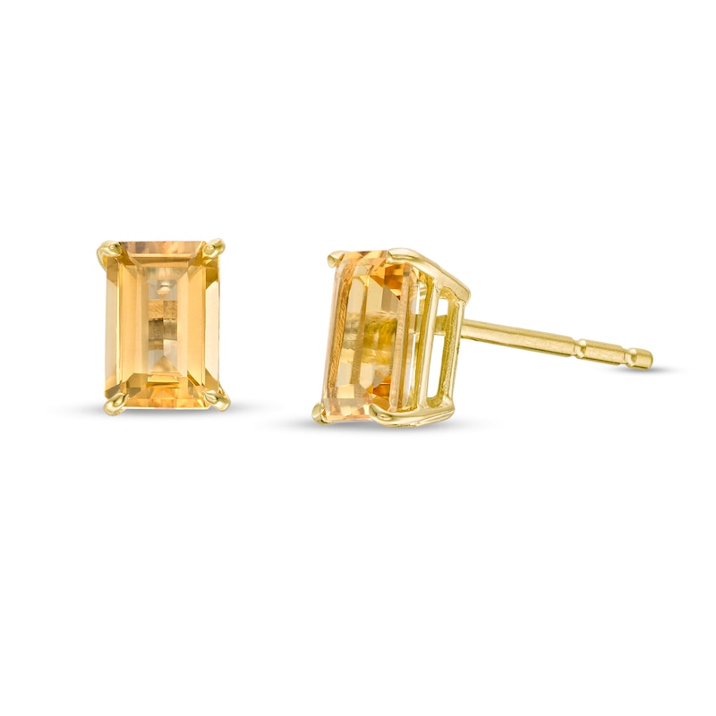 Emerald-Cut Citrine Solitaire Stud Earrings in 14K Gold