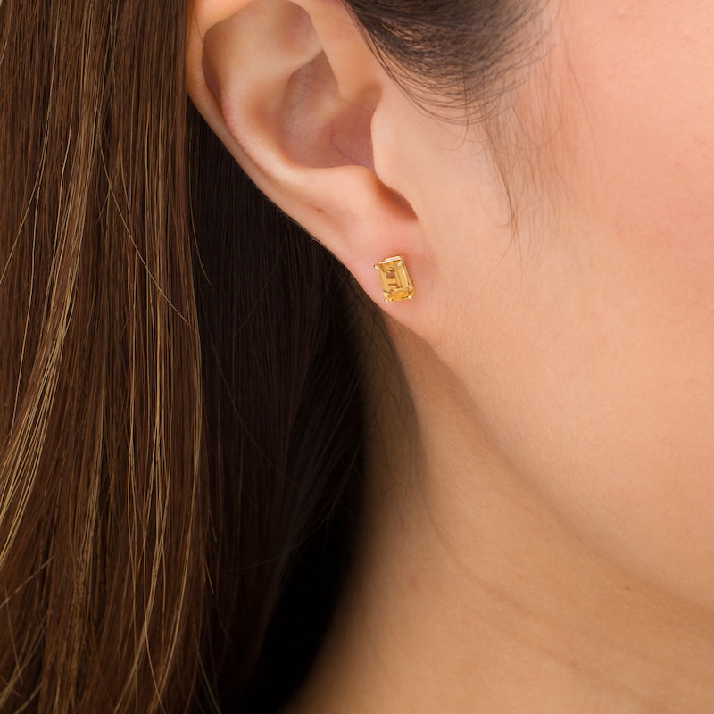 Emerald-Cut Citrine Solitaire Stud Earrings in 14K Gold|Peoples Jewellers