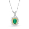 Emerald-Cut Lab-Created Emerald and White Sapphire Sunburst Frame Drop Pendant in Sterling Silver with 14K Gold Plate