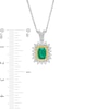 Emerald-Cut Lab-Created Emerald and White Sapphire Sunburst Frame Drop Pendant in Sterling Silver with 14K Gold Plate