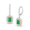 Emerald-Cut Lab-Created Emerald and White Sapphire Sunburst Frame Drop Earrings in Sterling Silver with 14K Gold Plate