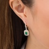 Emerald-Cut Lab-Created Emerald and White Sapphire Sunburst Frame Drop Earrings in Sterling Silver with 14K Gold Plate