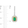 Emerald-Cut Lab-Created Emerald and White Sapphire Sunburst Frame Drop Earrings in Sterling Silver with 14K Gold Plate